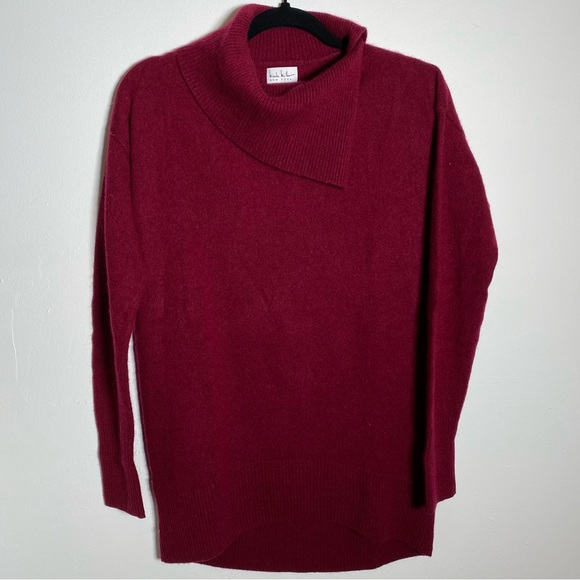 Nicole Miller Sweaters - Nicole Miller Cashmere Burgundy Split Cowl Neck Sweater Long Length Oversized S